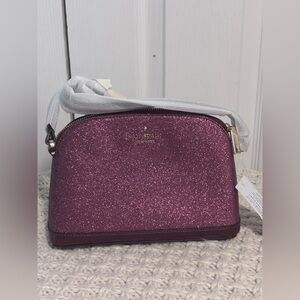 NWT Kate Spade Small Dome Crossbody, Deep Berry Glitter Fabric